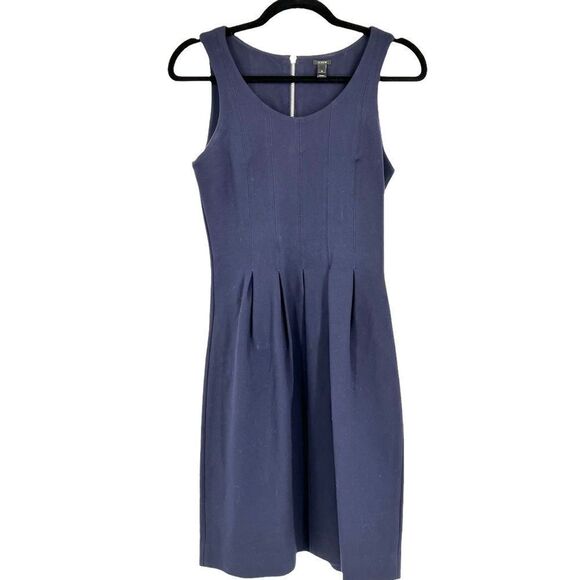 J. Crew Pleated flare dress Navy blue Cocktail party wedding career size 0 - Picture 2 of 6